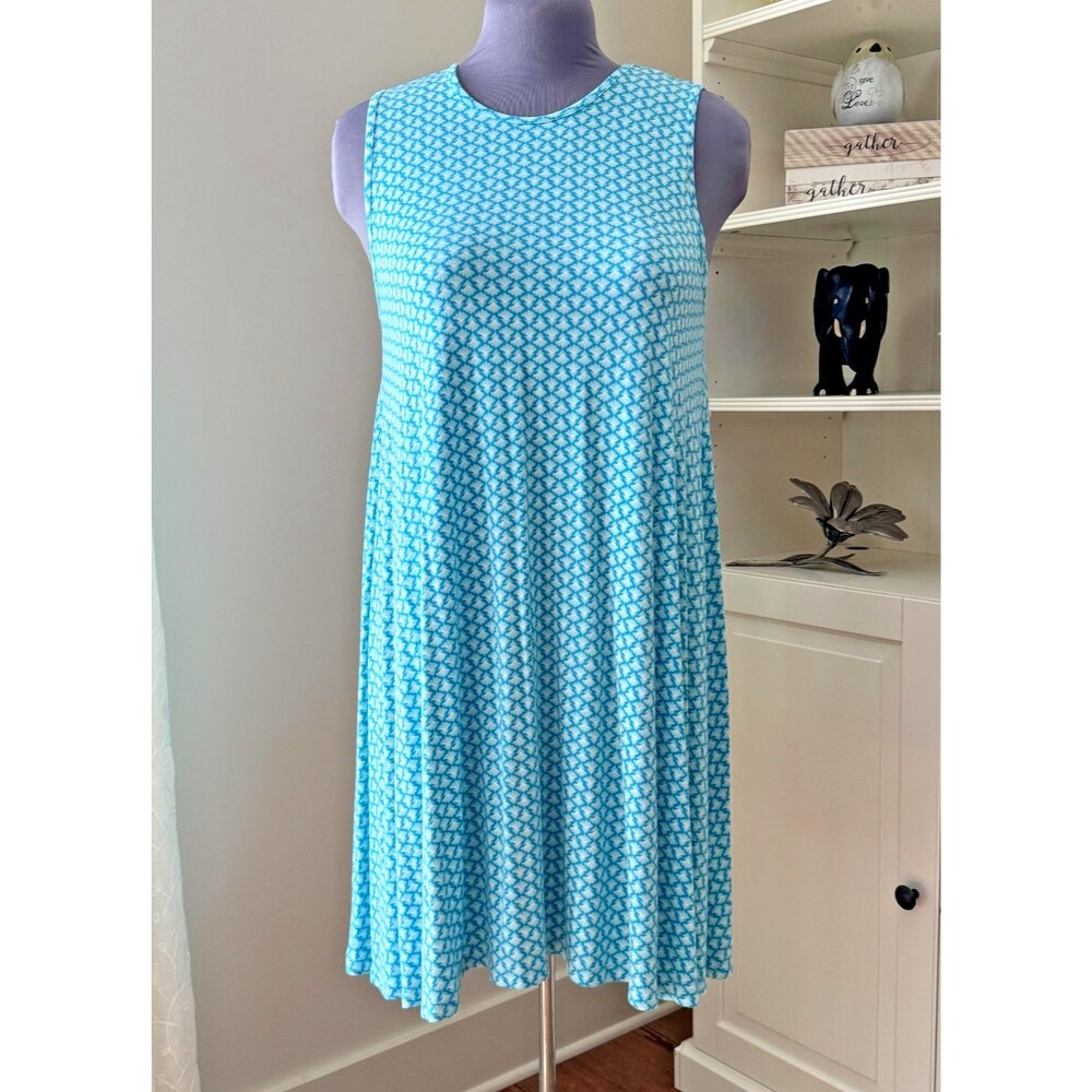 Sigrid Olsen Swing Dress XL Turquoise Blue Knit Stretch Flowy Comfort Cruise